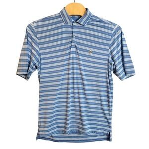F&G Tech Mens Large Blue Striped Performance Golf Polo Shirt Short Sleeve